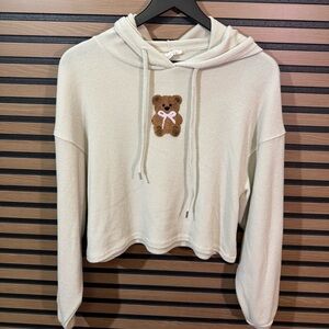 Wild Skye Cream Cropped Hoodie with Teddy Embroidery